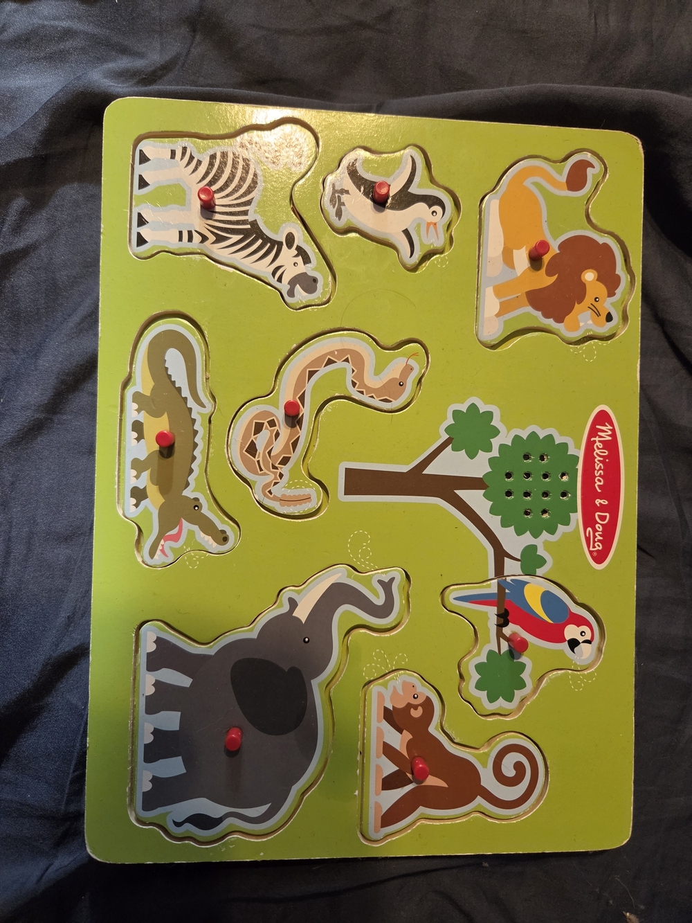 Melissa & Doug Bright Green Jungle Animal Wooden Peg Puzzle